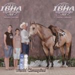 JEFF AND BORN TO GAMBLE, WITH ASHLEY AND CELINE, AFTER WINNING A WORLD CHAMPIONSHIP AT THE BUCKSKIN WORLD SHOW